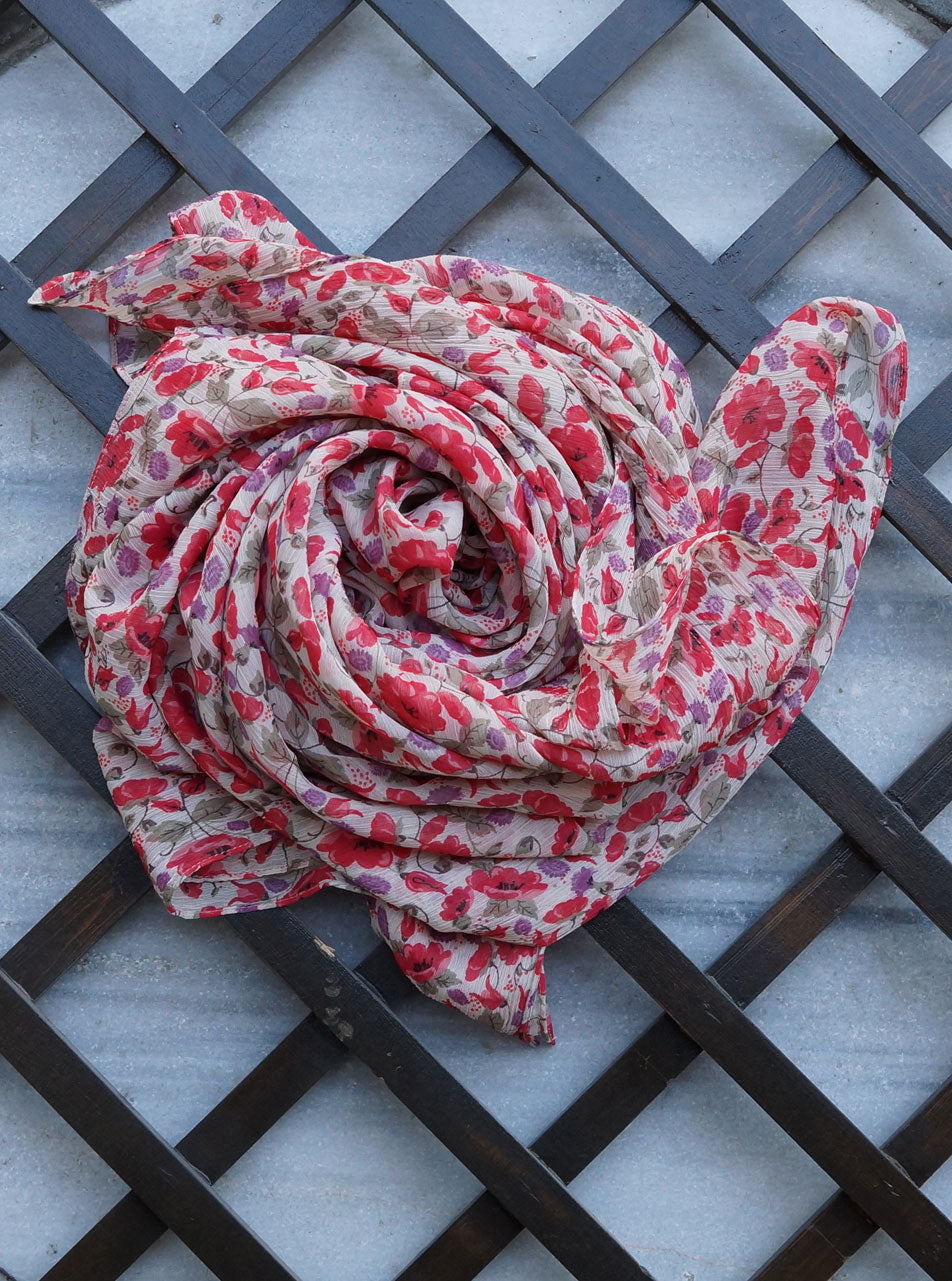 Red Tulips Chiffon Hijab